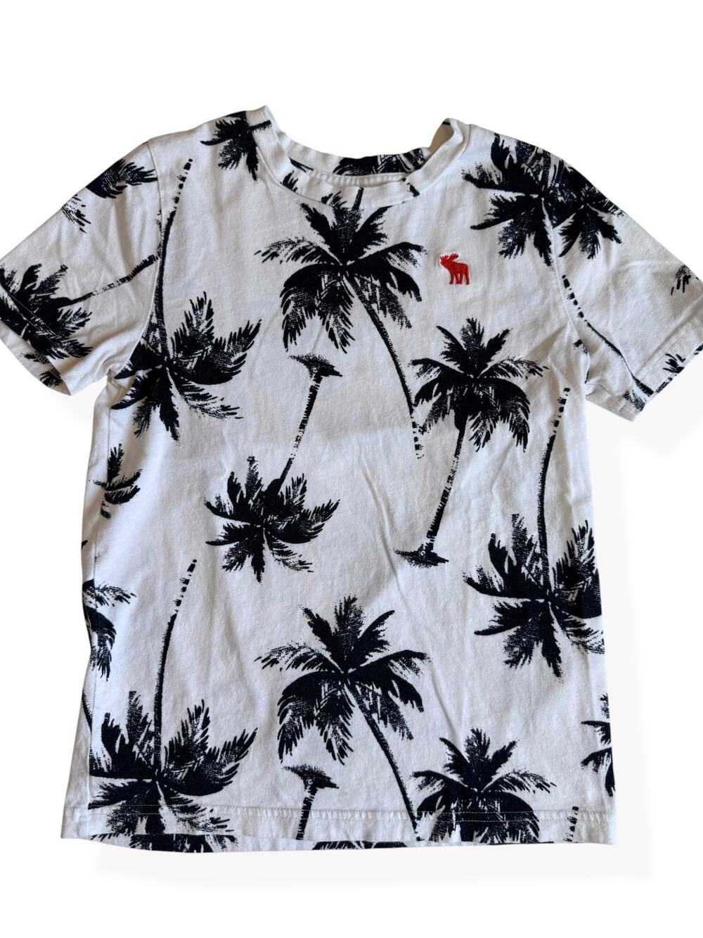 Abercrombie Kids Boys Palm Tree Graphic Logo T-Shirt White Black Size 11/12